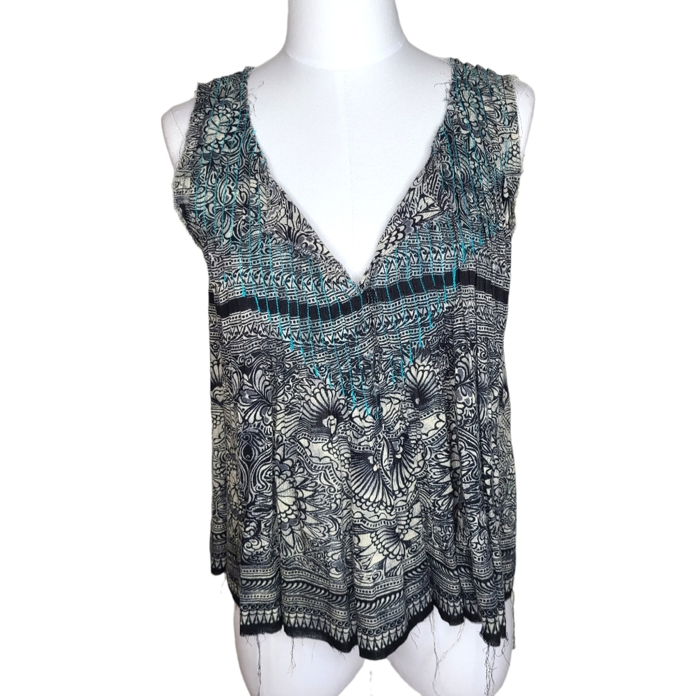 FP ONE Tribal Print Unique Pleated Babydoll Top S